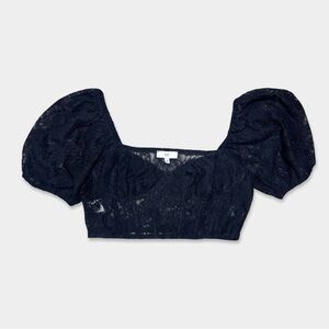 NSR Nordstrom Rack Crop Top Size M Lace Black Color Statement Sleeves GUC